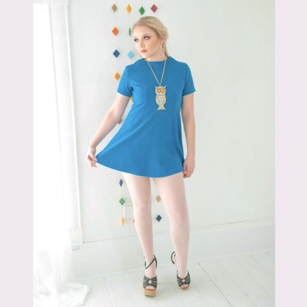 Vintage Go Go Turquoise Teal Short Sleeve Dress 60’s